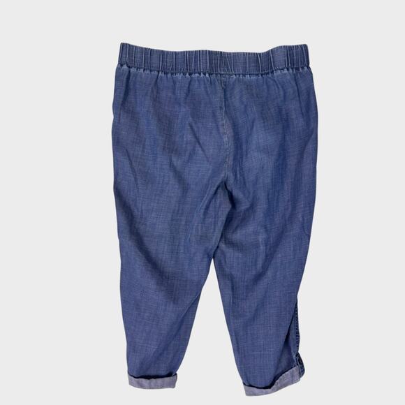 Talbots Petite 12P Blue Chambray Lyocell Cottn Linen Capri Pant Drawstring Waist - Picture 6 of 9